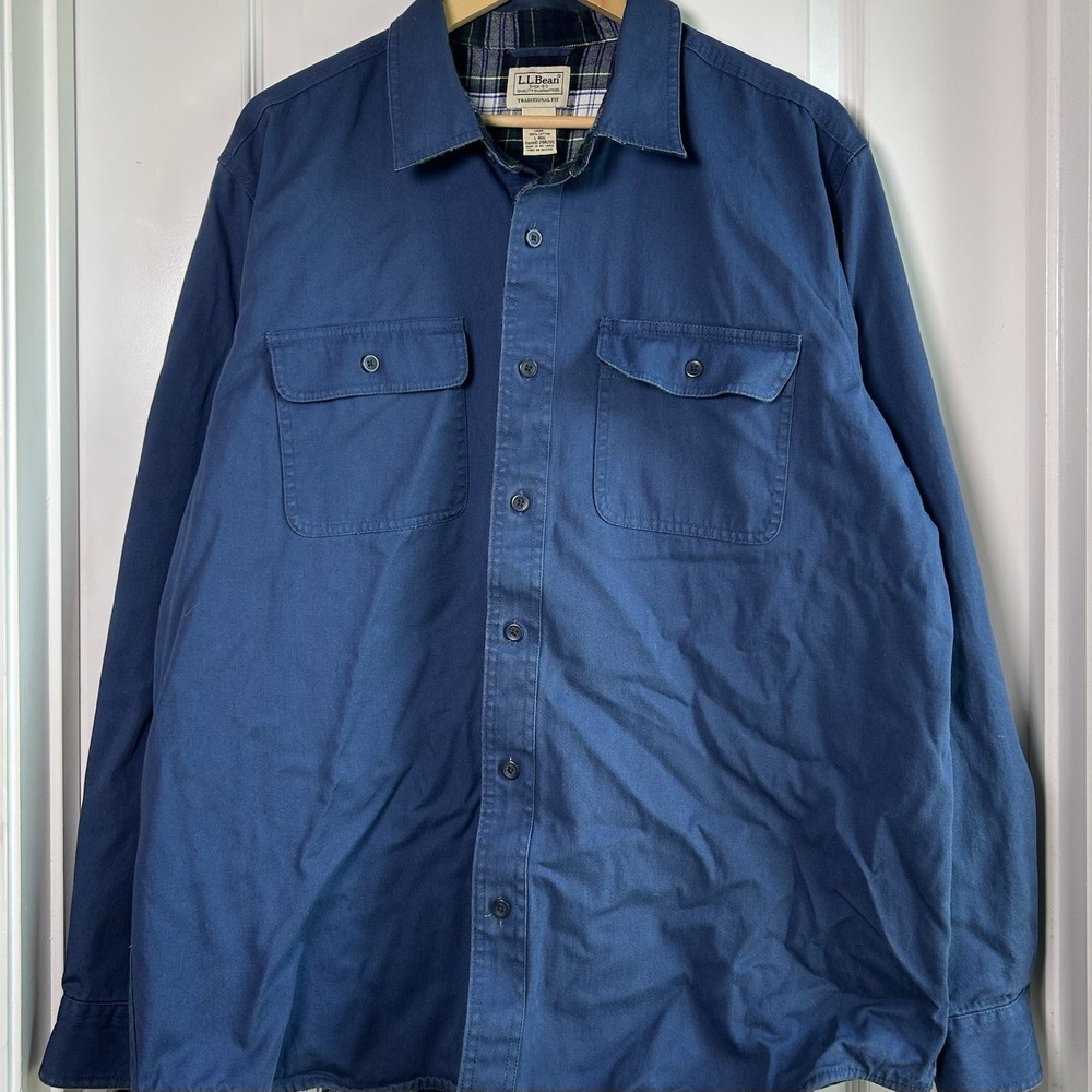 L.L.Bean 100% Cotton Navy Flannel Lined‎ Button Up Shacket Jacket Gorpcore Style
